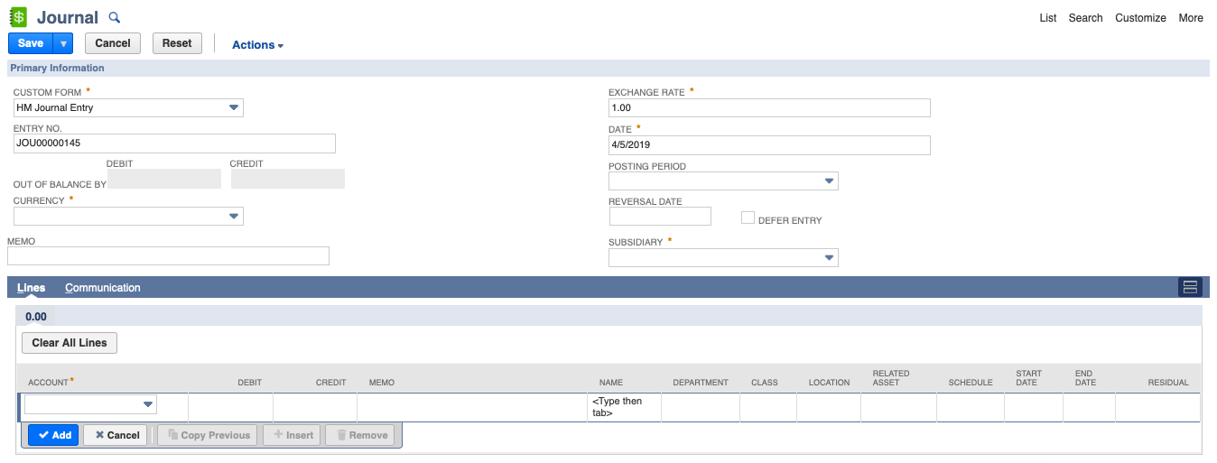 Netsuite Journal Entry Import Template