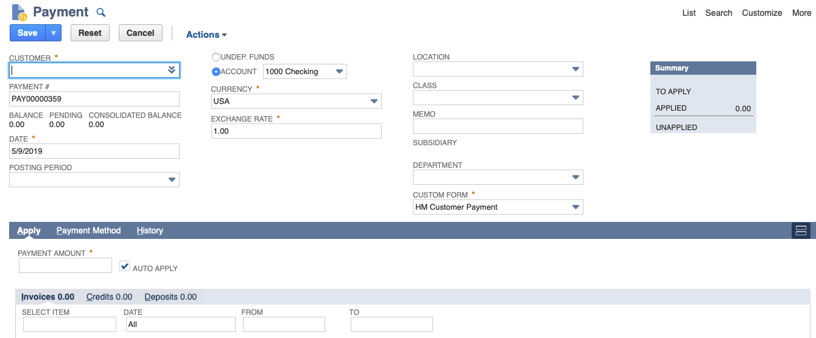 NetSuite - Customer Payments